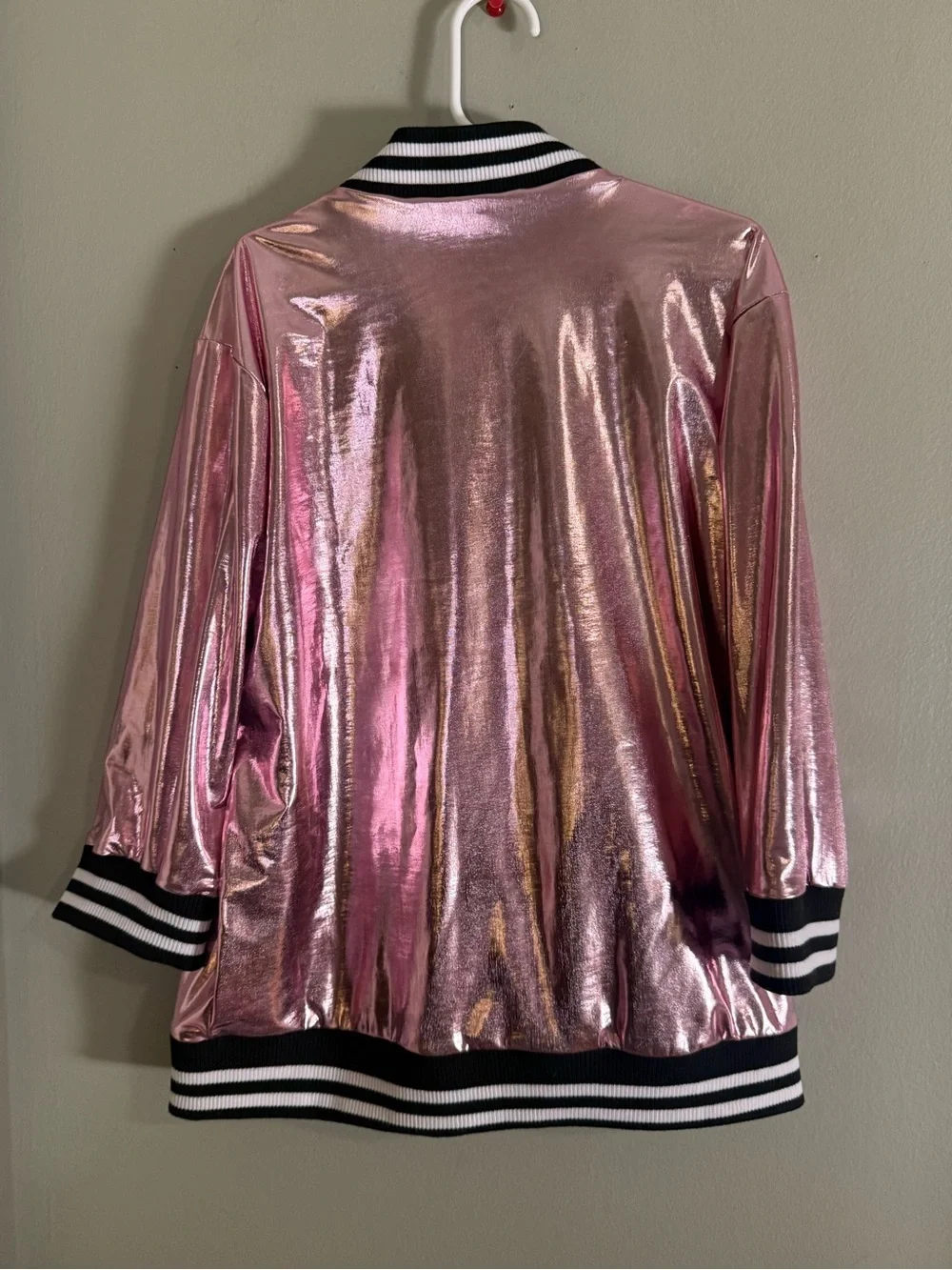 Weissman Girls LC Pink Metallic Bomber Jacket Holographic Dance Cheer Zip Up